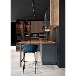 Комбинированный кухонный гарнитур сине-серого цвета с фасадом под дерево Benjamin Kitchen Set варинант исполнения - 5 | Loft Concept в Волгограде