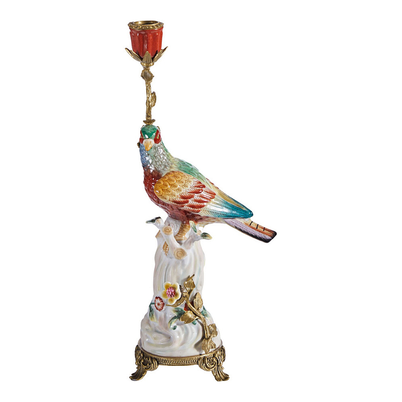 Подсвечник с попугаем из фарфора с бронзовыми элементами Eden Garden Мульти Бронза в Волгограде | Loft Concept 