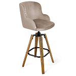 Барный стул со спинкой и подлокотниками на 4-х коричневых ножках Бежевый Велюр Ava Charm варинант исполнения - 1 | Loft Concept в Волгограде