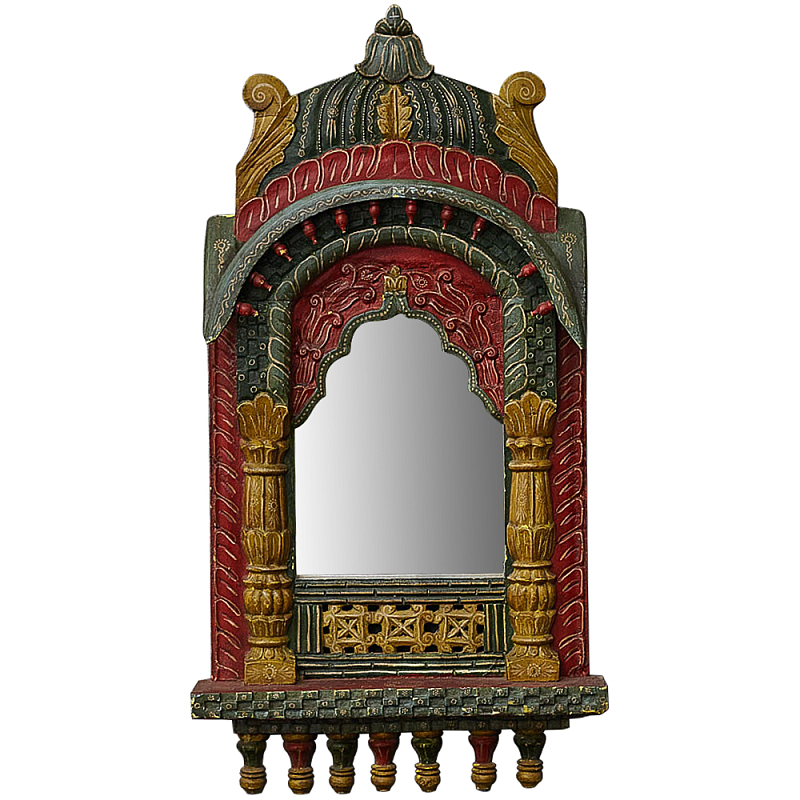 Настенное зеркало в резной раме из тропического дерева Carved Wood Mirror Colorful Красный Зеленый Желтый Настенное зеркало в резной раме из тропического дерева Carved Wood Mirror Colorful Красный Зеленый Желтый в Волгограде | Loft Concept