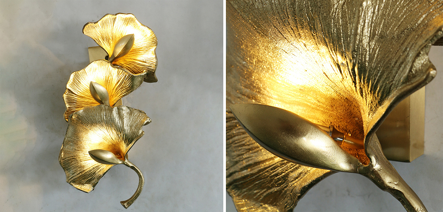 Дизайнерский настенный светильник Листья Гинкго Golden Ginkgo Leaves Дизайнерский настенный светильник Листья Гинкго Golden Ginkgo Leaves - Loft-Concept в Волгограде