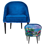 Кресло из натурального бука синее с цветочным принтом Impressionism in Art варинант исполнения - 2 | Loft Concept в Волгограде