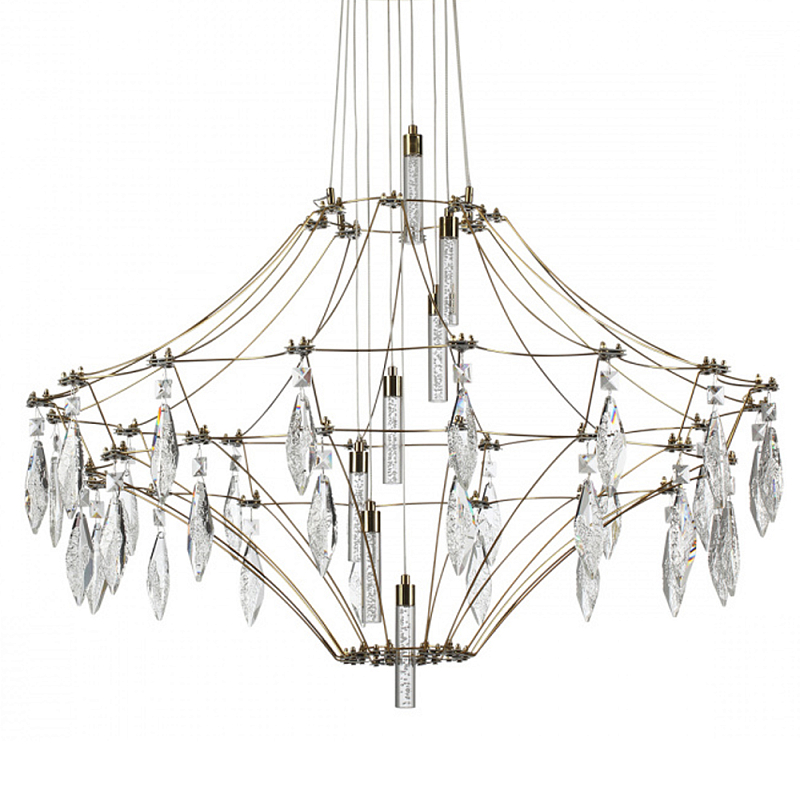 Люстра подвесная из металла с прозрачными подвесками из хрусталя Quasar 93 Золотой Хром в Волгограде | Loft Concept 
