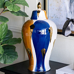 Ваза с крышкой и мазками синего и золого цвета на белом фоне Chinoiserie Ceramics варинант исполнения - 3 | Loft Concept в Волгограде
