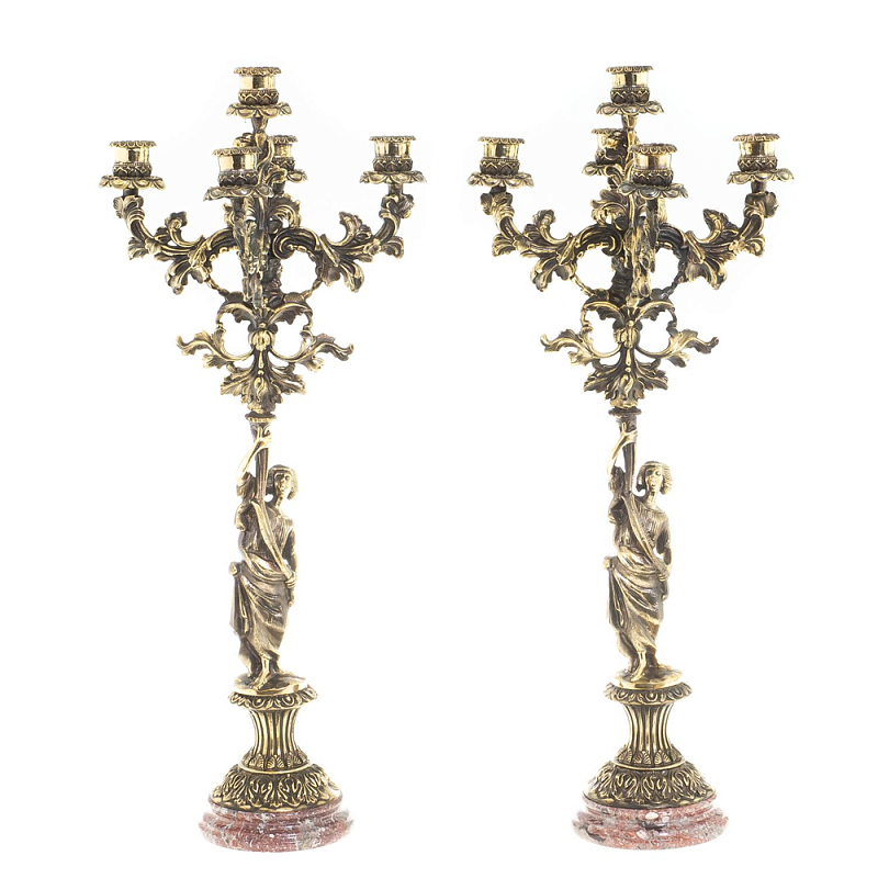 Подсвечники из бронзы на 10 свечей на подставке из камня креноид Stone Candlestick Бронза в Волгограде | Loft Concept 