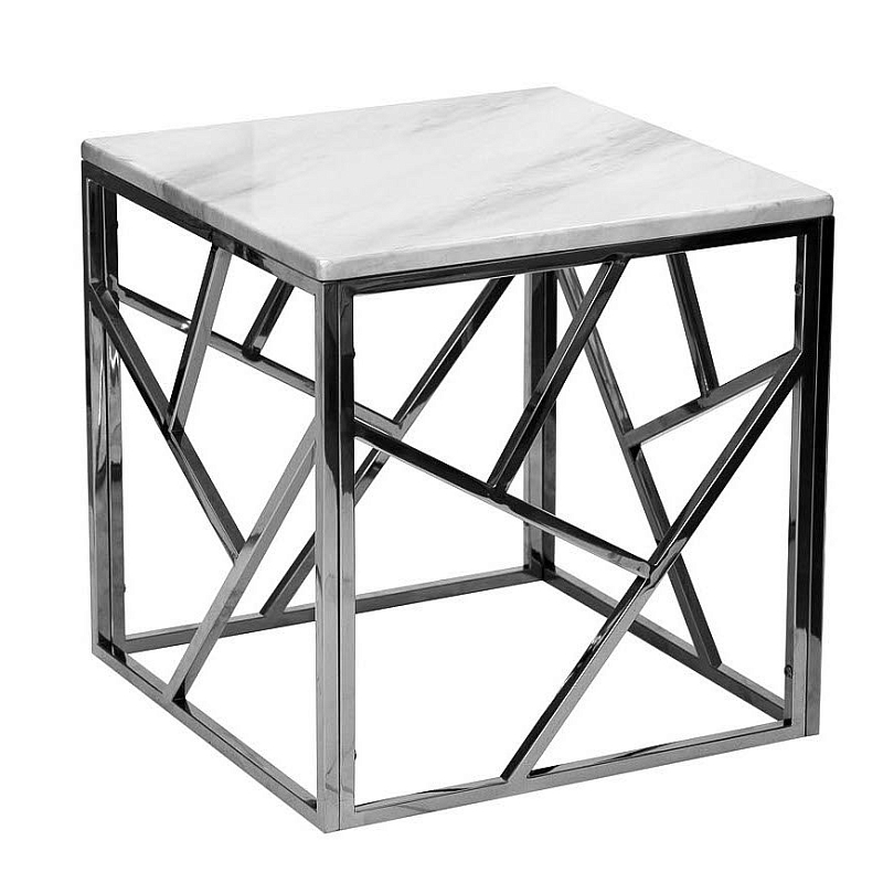 Приставной стол Serene Furnishing Chrome Marble Top Side Table Хром Белый Приставной стол Serene Furnishing Chrome Marble Top Side Table Хром Белый в Волгограде | Loft Concept