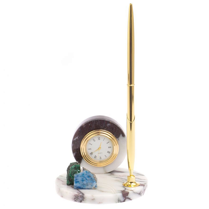Часы настольные с шариковой металлической ручкой из натурального камня Stone Clock Белый Черный Коричневый Зеленый Голубой Золотой Часы настольные с шариковой металлической ручкой из натурального камня Stone Clock Белый Черный Коричневый Зеленый Голубой Золотой в Волгограде | Loft Concept