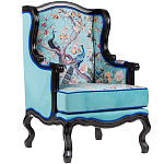 Кресло из натурального бука бирюзовое с изображением птиц и цветов Turquoise Chinoiserie Garden Armchair варинант исполнения - 2 | Loft Concept в Волгограде