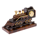 Часы настольные в виде паровоза из натурального камня Обсидиан Train Stone Clock варинант исполнения - 5 | Loft Concept в Волгограде