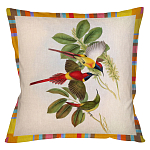 Декоративная подушка бежевая в разноцветную полоску с изображением птиц и цветов Blooming Birds Colorful Cushion варинант исполнения - 2 | Loft Concept в Волгограде