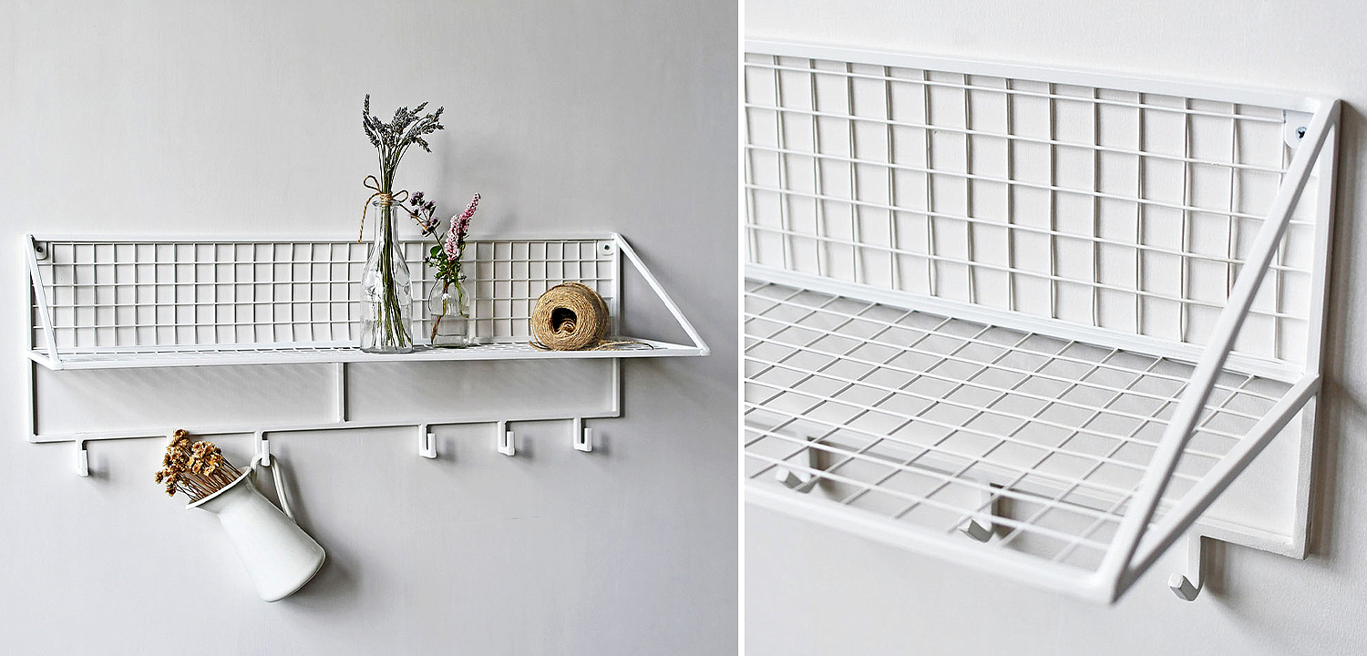 Вешалка с полкой Rhian Industrial Metal Rust Shelf White Вешалка с полкой Rhian Industrial Metal Rust Shelf White - Loft-Concept в Волгограде