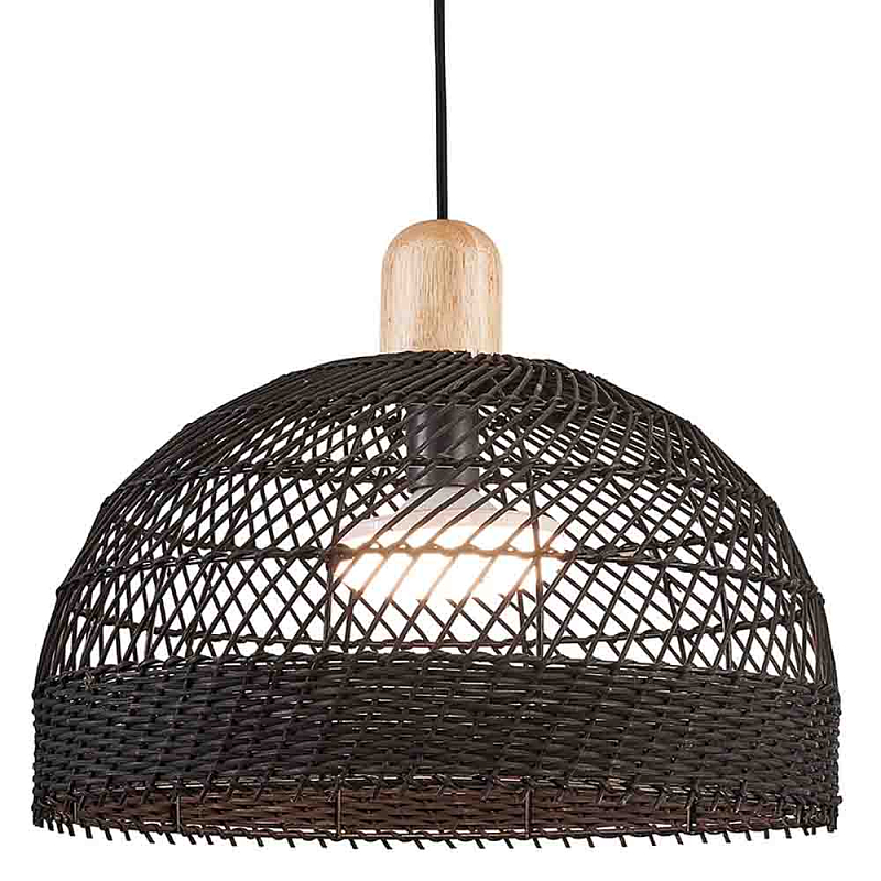 Подвесной светильник с округлым абажуром из черного ротанга Wicker Furniture Черный Древесина Подвесной светильник с округлым абажуром из черного ротанга Wicker Furniture Черный Древесина в Волгограде | Loft Concept