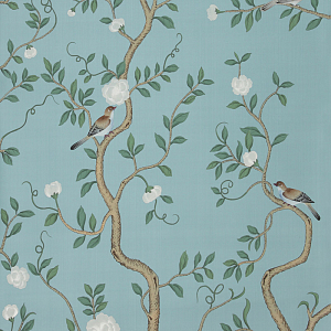 Обои ручная роспись Gustavian Garden Special Colourway on Duck Egg dyed silk