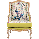 Кресло из натурального бука бежевое с изображением птиц и цветов Beige Green Chinoiserie Garden Armchair варинант исполнения - 1 | Loft Concept в Волгограде