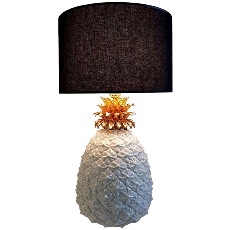 Настольная лампа с абажуром и декором в виде ананас Pineapple Black Lampshade Черный Белый Золотой Настольная лампа с абажуром и декором в виде ананас Pineapple Black Lampshade Черный Белый Золотой в Волгограде | Loft Concept