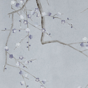 Обои ручная роспись Plum Blossom Special Colourway on Crackled Silver metallic silk