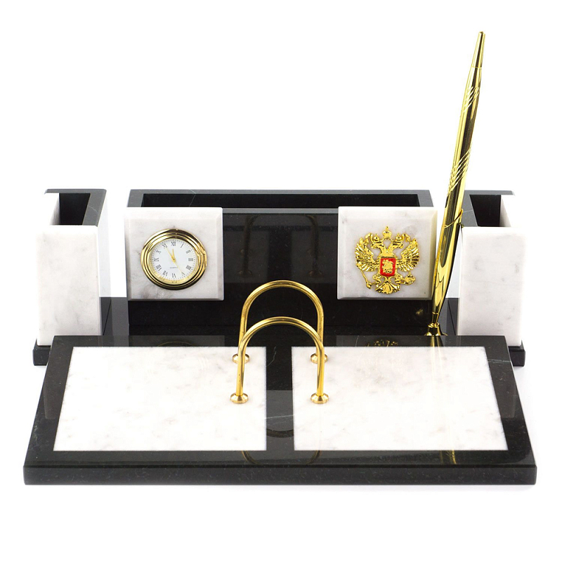 Настольный письменный набор из белого мрамора и змеевика Marble Accessory Золотой Белый Мрамор Bianco Черный в Волгограде | Loft Concept 