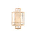 Подвесной светильник из деревянных прутьев с плафоном из натуральной ткани Light Inside the Cell варинант исполнения - 2 | Loft Concept в Волгограде