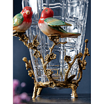 Ваза стеклянная прозрачная с бронзовым основанием в виде ветвей и фарфоровыми птичками Eden Garden варинант исполнения - 5 | Loft Concept в Волгограде