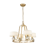 Люстра цвета латунь с 4-мя тканевыми абажурами и стеклянными шарами Quoizel варинант исполнения - 2 | Loft Concept в Волгограде