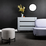 Круглый пуф на металлических ножках с обивкой из рогожки Casey Poof варинант исполнения - 4 | Loft Concept в Волгограде