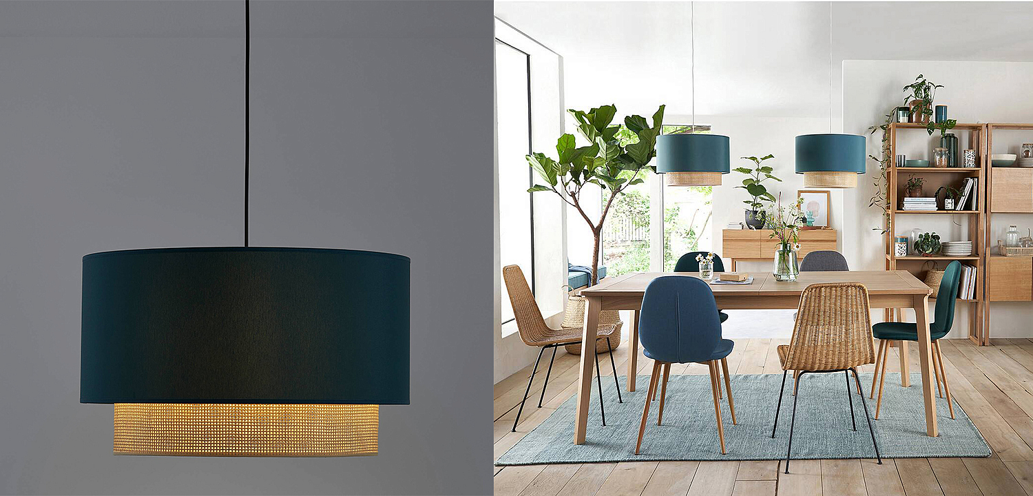 Подвесной светильник Ottar Wicker Turquoise lampshade Подвесной светильник Ottar Wicker Turquoise lampshade - Loft-Concept в Волгограде