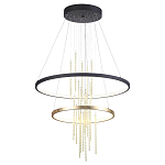 Люстра подвесная с 2-мя круглыми подвесами в черном и золотистом цвете и вертикальными подвесками Ring Horizontal варинант исполнения - 2 | Loft Concept в Волгограде