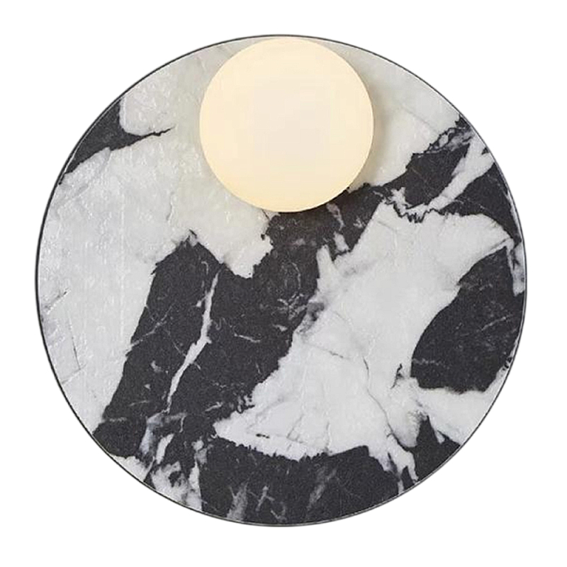 Бра круглое с каменным черно-белым основанием и плафоном из стекла Shaw Marble Lighting Белый Черный Бра круглое с каменным черно-белым основанием и плафоном из стекла Shaw Marble Lighting Белый Черный в Волгограде | Loft Concept