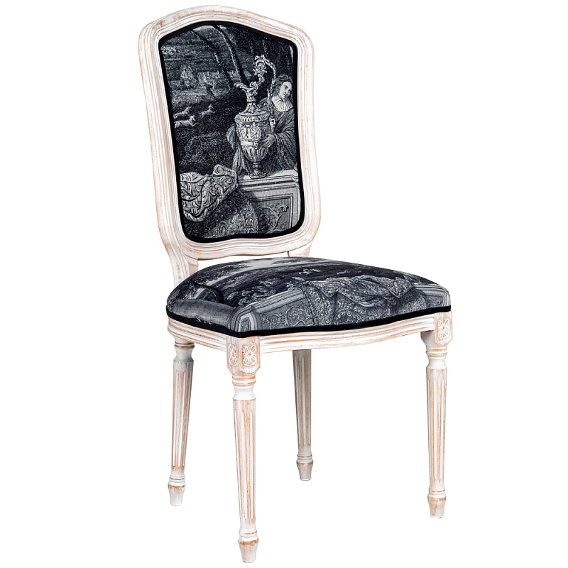 Стул Fontainebleau Stool Черно-белый Белый винтажная патина Стул Fontainebleau Stool Черно-белый Белый винтажная патина в Волгограде | Loft Concept