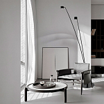 Торшер с изогнутой черной металлической стойкой и цилиндрическим плафоном Davide Groppi варинант исполнения - 7 | Loft Concept в Волгограде