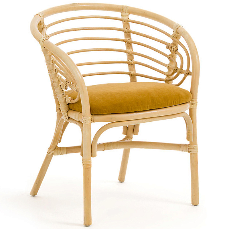 Кресло из ротанга с сиденьем из велюра Vini Rattan Armchair Бежевый Горчичный Кресло из ротанга с сиденьем из велюра Vini Rattan Armchair Бежевый Горчичный в Волгограде | Loft Concept