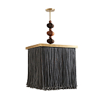 Люстра квадратная с бахромой и подвесом из деревянных бусин Psyche варинант исполнения - 1 | Loft Concept в Волгограде