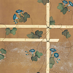 Обои ручная роспись Morning Glory Original colourway on gold metallic silk варинант исполнения - 2 | Loft Concept в Волгограде