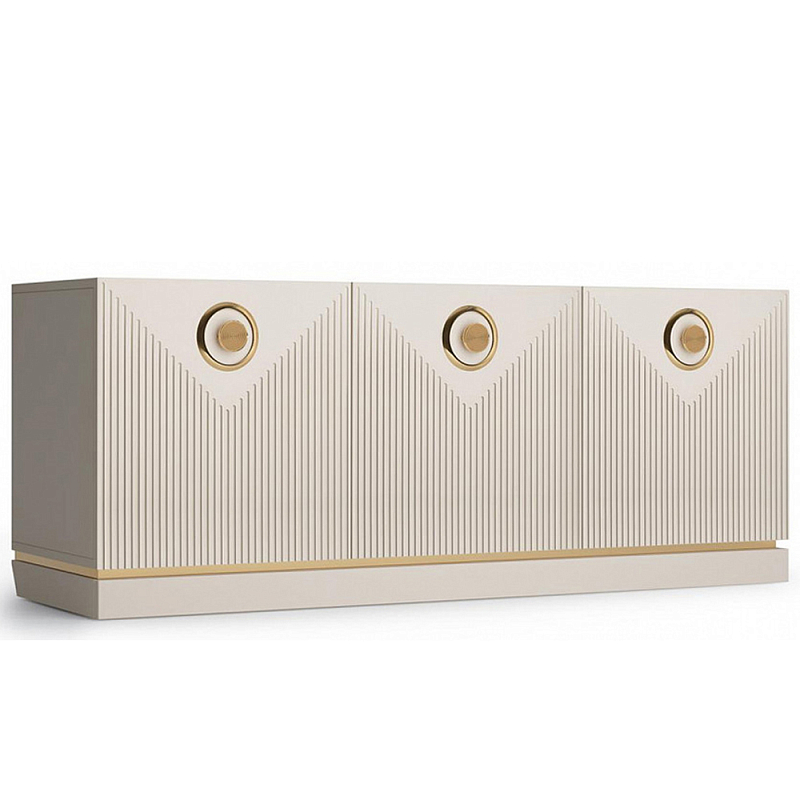 ТВ-тумба с 3-мя фактурными дверцами Satin Furniture Бежево-серый в Волгограде | Loft Concept 