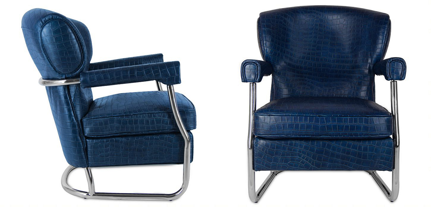 Кресло Eggert Armchair blue leather Кресло Eggert Armchair blue leather - Loft-Concept в Волгограде