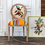 Стул бежевый в разноцветную полоску из натурального бука с изображением птиц и цветов Blooming Red Blue Birds Colorful Stripes Chair варинант исполнения - 6 | Loft Concept в Волгограде