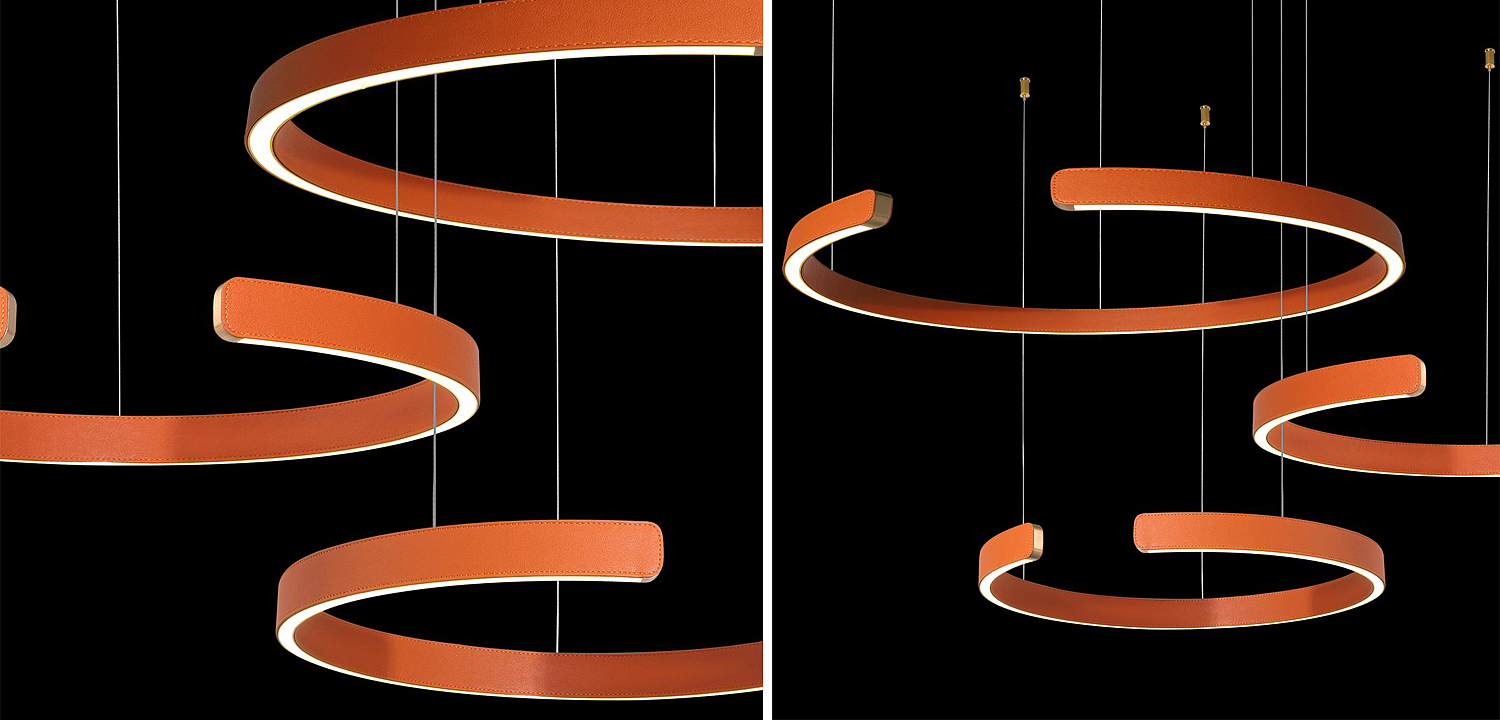 Люстра Half Ring 3 orange leather Люстра Half Ring 3 orange leather - Loft-Concept в Волгограде