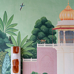 Обои ручная роспись Mahal Garden Original colourway on blue painted Xuan paper варинант исполнения - 3 | Loft Concept в Волгограде