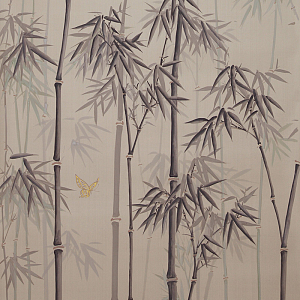 Обои ручная роспись Distant Bamboo Special Colourway on Lead Grey dyed silk