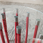 Дизайнерский журнальный стол с круглой прозрачной столешницей и основанием в виде красных металлических тросов Wires варинант исполнения - 5 | Loft Concept в Волгограде