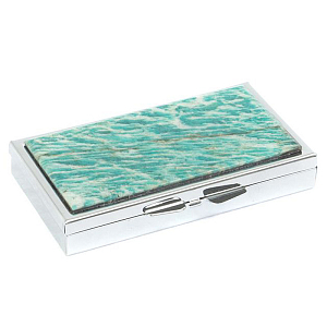Таблетница карманная прямоугольная на 7 отделений с зеркалом и накладкой из натурального камня Амазонит Silver Stone Pillboxes