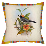 Декоративная подушка бежевая в разноцветную полоску с изображением птиц и цветов Blooming Birds Colorful Cushion варинант исполнения - 9 | Loft Concept в Волгограде