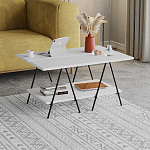 Стол журнальный с белой прямоугольной столешницей и полкой ESSEL WHITE варинант исполнения - 2 | Loft Concept в Волгограде