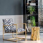 Кресло с металлическим золотистым каркасом и мягкой обивкой с чёрно-белым принтом зебры Wild animals варинант исполнения - 5 | Loft Concept в Волгограде