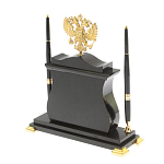 Часы настольные с Гербом России и 2-мя шариковыми ручками в комплекте Stone Clock варинант исполнения - 3 | Loft Concept в Волгограде