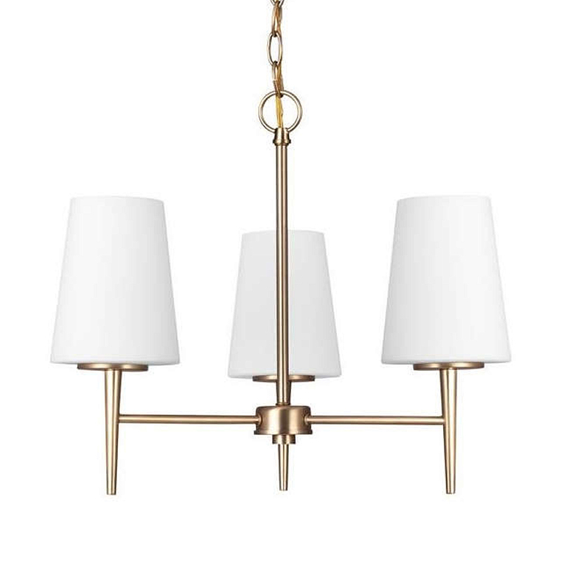 Люстра в цвете латунь с 3-мя белыми конусными плафонами Generation Lighting Латунь Белый в Волгограде | Loft Concept 