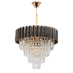 Люстра из черного металла с многоярусными подвесками из прозрачного хрусталя на золотой цепи Empire Black Chandelier Crystal варинант исполнения - 2 | Loft Concept в Волгограде