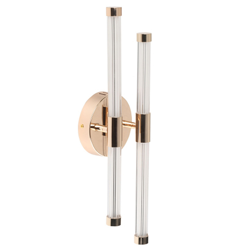 Бра с круглым основанием золотого цвета и двумя вертикальными плафонами Hex Scaffold Прозрачный Золотой в Волгограде | Loft Concept 