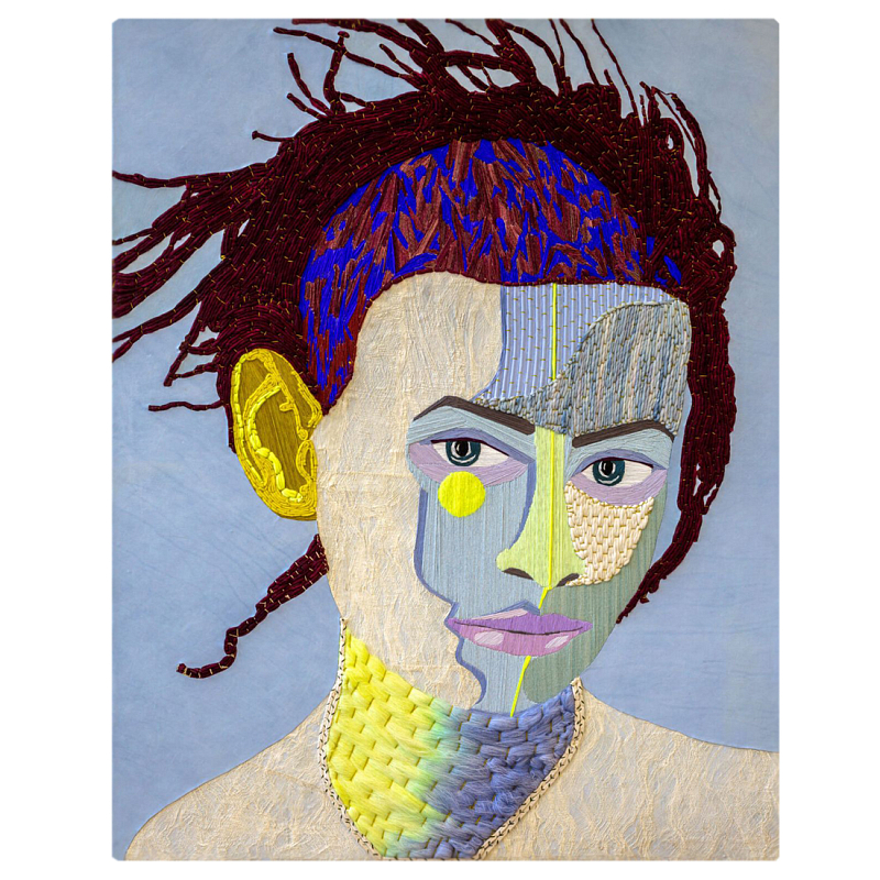 Картина с вышивкой Портрет wall panel People with the yellow ear 2 Синий Желтый в Волгограде | Loft Concept 