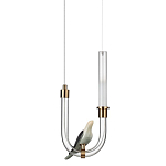 Подвесной светильник с декоративной фигуркой птицы на прозрачной изогнутой трубке Ganthea варинант исполнения - 1 | Loft Concept в Волгограде